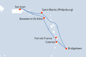 carte itinéraire croisière Caraïbes Bahamas 7 jours au départ du port de San Juan