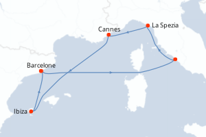 carte itinéraire croisière Méditerranée 7 jours au départ du port de Barcelone