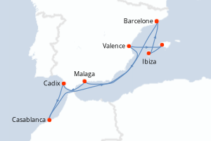 carte itinéraire croisière Méditerranée 10 jours au départ du port de Barcelone