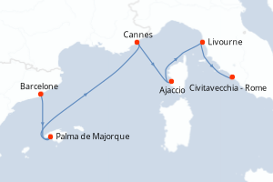 carte itinéraire croisière Méditerranée 7 jours au départ du port de Barcelone