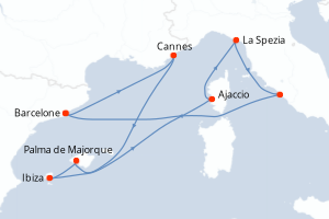 carte itinéraire croisière Méditerranée 11 jours au départ du port de Barcelone