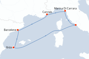 carte itinéraire croisière Méditerranée 7 jours au départ du port de Barcelone
