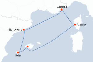 carte itinéraire croisière Méditerranée 7 jours au départ du port de Barcelone
