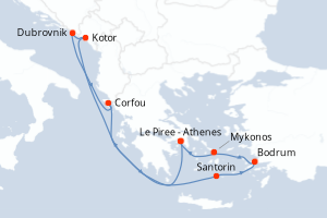 carte itinéraire croisière Méditerranée 10 jours au départ du port de Le Piree - Athenes
