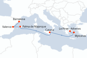 carte itinéraire croisière Sicile 7 jours au départ du port de Le Piree - Athenes