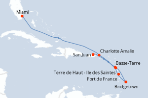 carte itinéraire croisière Caraïbes Bahamas 8 jours au départ du port de Miami