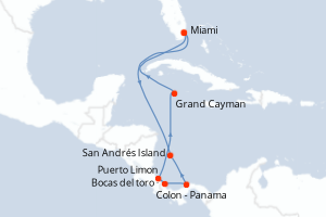 carte itinéraire croisière Caraïbes Bahamas 10 jours au départ du port de Miami