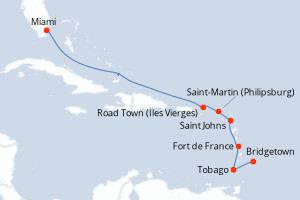 carte itinéraire croisière Caraïbes Bahamas 8 jours au départ du port de Bridgetown