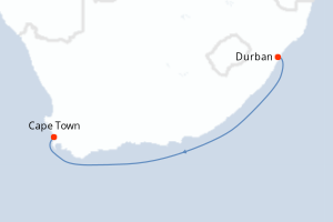 Carte de l'itinéraire de croisière Durban-Cape Town d'une durée de 3 jours