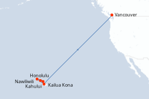 Carte de l'itinéraire de croisière Honolulu-Vancouver d'une durée de 10 jours