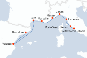 carte itinéraire croisière Méditerranée 10 jours au départ du port de Barcelone