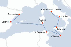 carte itinéraire croisière Sicile 10 jours au départ du port de Civitavecchia - Rome