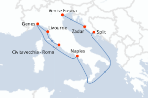 carte itinéraire croisière Méditerranée 10 jours au départ du port de Civitavecchia - Rome