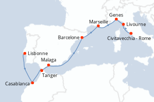 carte itinéraire croisière Méditerranée 10 jours au départ du port de Lisbonne