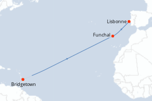 carte itinéraire croisière Transatlantique 12 jours au départ du port de Bridgetown