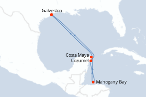 carte itinéraire croisière Caraïbes Mexique 7 jours au départ du port de Galveston