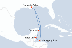 carte itinéraire croisière Caraïbes Mexique 7 jours au départ du port de Nouvelle-Orleans