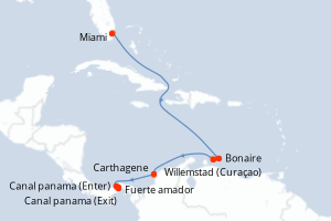 Carte de l'itinéraire de croisière Miami-Fuerte amador d'une durée de 10 jours