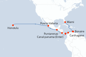 carte itinéraire croisière Hawaii 27 jours au départ du port de Miami