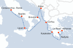 carte itinéraire croisière Méditerranée 9 jours au départ du port de Le Piree - Athenes