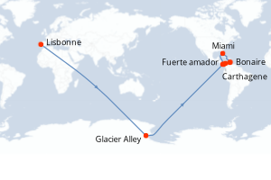carte itinéraire croisière Canal de Panama 22 jours au départ du port de Lisbonne