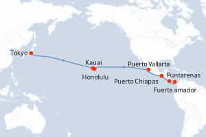 carte itinéraire croisière Asie 28 jours au départ du port de Fuerte amador
