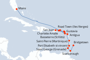 carte itinéraire croisière Caraïbes Bahamas 15 jours au départ du port de Miami