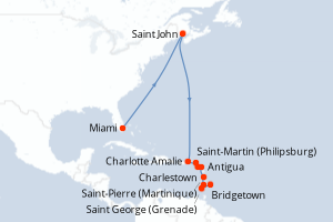 carte itinéraire croisière Caraïbes Bahamas 11 jours au départ du port de Miami