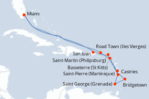 carte itinéraire croisière Caraïbes Bahamas 14 jours au départ du port de Miami