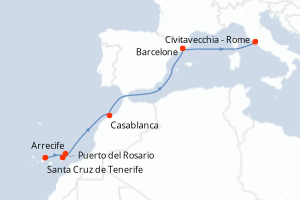 carte itinéraire croisière Méditerranée 8 jours au départ du port de Santa Cruz de Tenerife