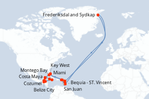 carte itinéraire croisière Caraïbes Bahamas 24 jours au départ du port de Miami