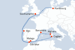 carte itinéraire croisière Europe du Nord 16 jours au départ du port de Hambourg