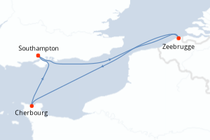 carte itinéraire croisière Europe du Nord 4 jours au départ du port de Southampton