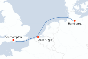 carte itinéraire croisière Europe du Nord 3 jours au départ du port de Southampton
