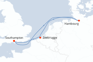 carte itinéraire croisière Europe du Nord 5 jours au départ du port de Southampton
