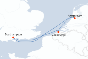 Carte de l'itinéraire de croisière Southampton-Southampton d'une durée de 6 jours