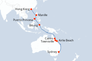 carte itinéraire croisière Asie 19 jours au départ du port de Sydney