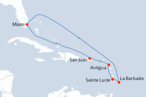 carte itinéraire croisière Caraïbes Bahamas 12 jours au départ du port de Miami