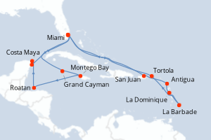 carte itinéraire croisière Caraïbes Bahamas 21 jours au départ du port de Miami