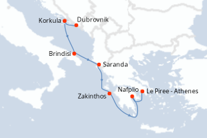 carte itinéraire croisière Méditerranée 7 jours au départ du port de Dubrovnik