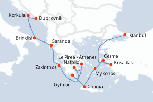 carte itinéraire croisière Méditerranée 14 jours au départ du port de Dubrovnik