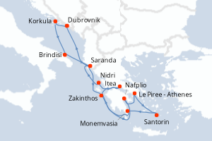 carte itinéraire croisière Adriatique 14 jours au départ du port de Dubrovnik