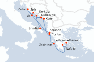 carte itinéraire croisière Méditerranée 14 jours au départ du port de Dubrovnik