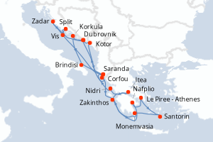 carte itinéraire croisière Adriatique 21 jours au départ du port de Dubrovnik