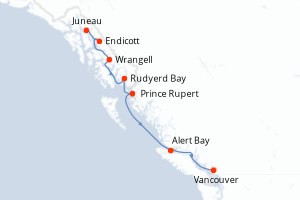 Carte de l'itinéraire de croisière Juneau-Vancouver d'une durée de 7 jours
