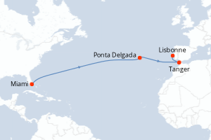 carte itinéraire croisière Atlantique 14 jours au départ du port de Miami