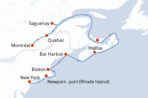 carte itinéraire croisière Amérique du Nord 12 jours au départ du port de New York