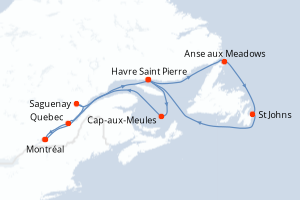 carte itinéraire croisière Amérique du Nord 12 jours au départ du port de Montréal