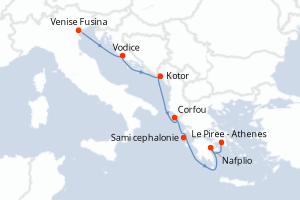 carte itinéraire croisière Méditerranée 7 jours au départ du port de Venise Fusina