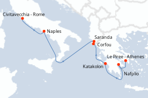 carte itinéraire croisière Méditerranée 7 jours au départ du port de Le Piree - Athenes